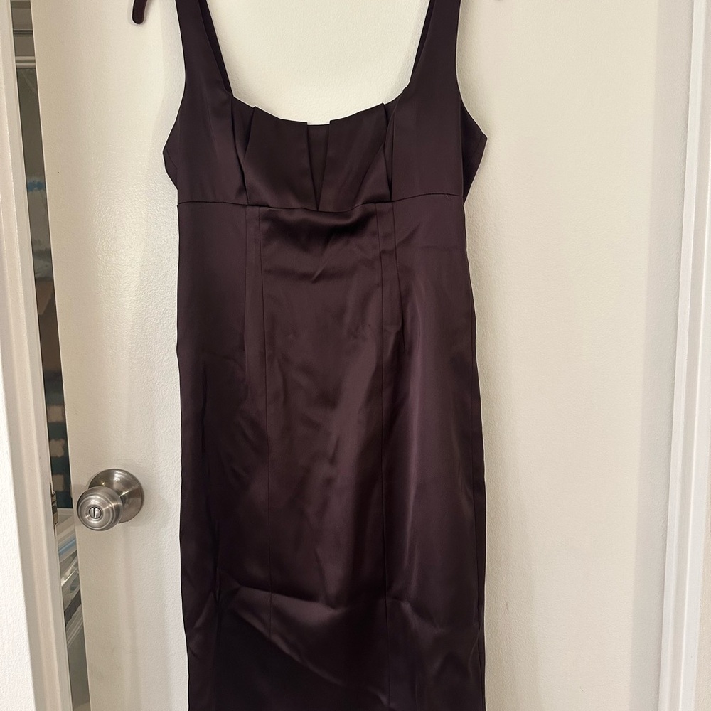 Elegant Dark Brown Satin Sleeveless Dress